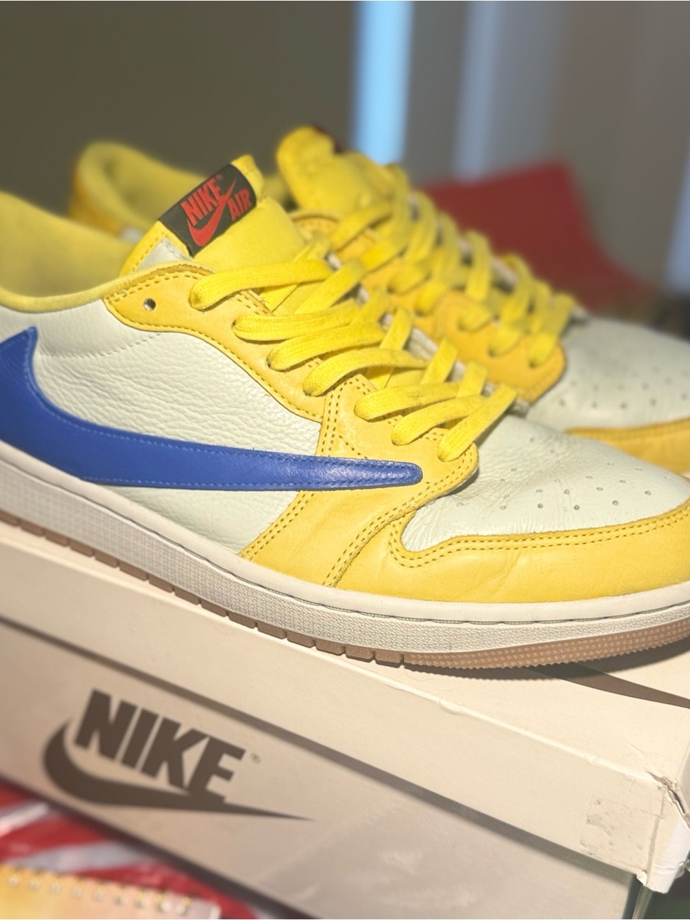 Travis Scott canary racer Jordan 1 low m size 12 w 13.5 rare w box mint